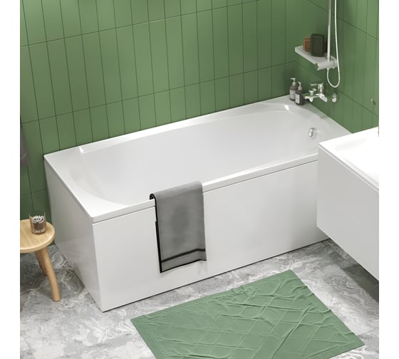 Ванна акриловая 1Marka ELEGANCE 170x70 см, в наборе 4 в 1: прямоугольная ванна, фронтальная панель, металлические ножки, слив-перелив хром 01эл1770кс1+
