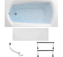 Ванна акриловая 1Marka ELEGANCE 165x70 см, в наборе 4 в 1: прямоугольная ванна, фронтальная панель, металлические ножки, слив-перелив хром 01эл16570кс1+