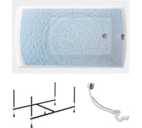 Ванна акриловая 1Marka ELEGANCE 120x70 см, в наборе 3 в 1: прямоугольная ванна, усиленный металлический каркас, слив-перелив хром 01эл1270кс2+