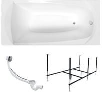 Ванна акриловая 1Marka ELEGANCE 150x70 см, в наборе 3 в 1: прямоугольная ванна, усиленный металлический каркас, слив-перелив хром 01эл1570кс2+