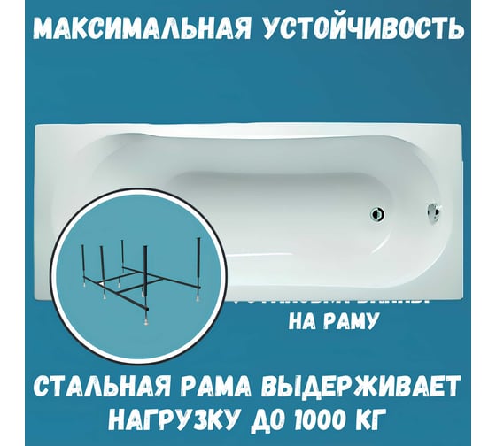 Ванна акриловая 1Marka LIBRA 170x70 см, в наборе 3 в 1: прямоугольная ванна, усиленный металлический каркас, слив-перелив хром 01ли1770кс2+
