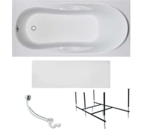 Ванна акриловая 1Marka MEDEA 150x70 см, в наборе 4 в 1: прямоугольная ванна, фронтальная панель, усиленный металлический каркас, слив-перелив хром 01ме1570кп