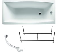 Ванна акриловая 1Marka VIOLA 120x70 см, в наборе 3 в 1: прямоугольная ванна, усиленный металлический каркас, слив-перелив хром 01ви1270кс2+