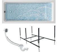 Ванна акриловая 1Marka ВIANCA 150x75 см, в наборе 3 в 1: прямоугольная ванна, усиленный металлический каркас, слив-перелив хром 01бья1575кс2+