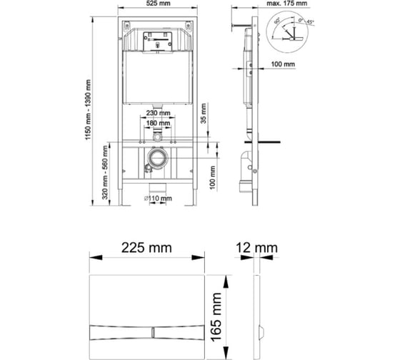 Инсталляция для скрытого монтажа унитаза Berges NOVUM кнопка F5 Soft Touch, черная 040255
