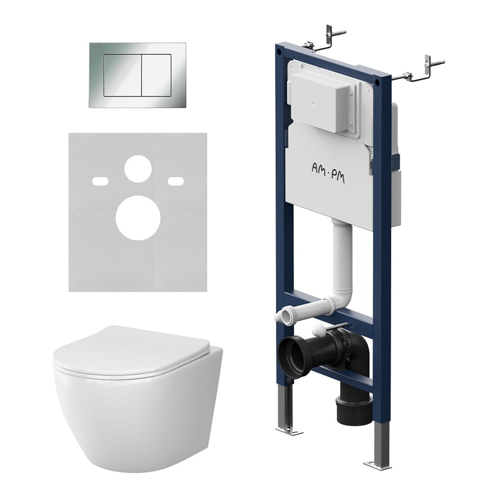 Инсталляция с клавишей AM.PM PrimeFit S, хром глянц, с подвесным ...