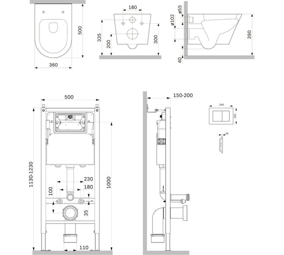 Инсталляция с клавишей AM.PM PrimeFit S, хром глянц, с подвесным унитазом Sense FlashClean с сиденьем м/лифт IS90251.741701