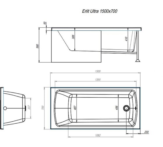 Ванна Erlit УЛЬТРА 150x70 пустая ULTRA 150*70