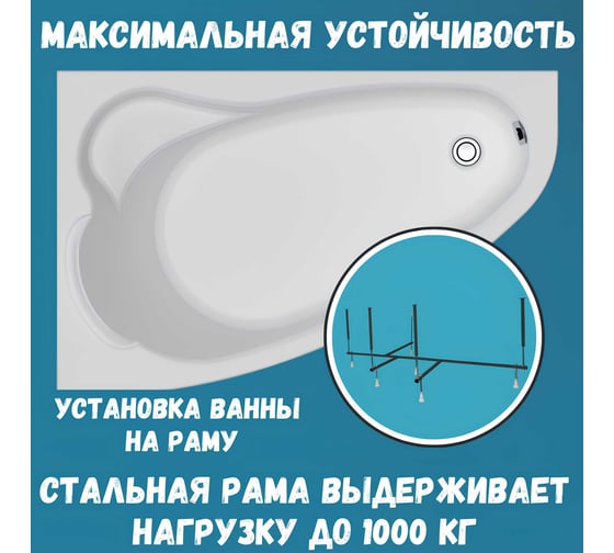 Акриловая ванна 1Marka Lil 140x90 см, правый угол, сантехнический акрил, в наборе 3в1: Ванна акриловая, усиленная стальная рама, слив-перелив хром 01лил1490пкс2+