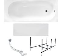 Акриловая ванна 1Marka 150x70 см ATLAS в наборе 4 в 1: прямоугольная ванна, фронтальная панель, усиленный металлический каркас, слив-перелив хром 01атл1570кп