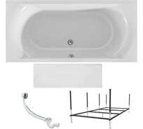 Акриловая ванна 1Marka ESMA MG 190x90 см, сантехнический акрил, в наборе 4в1: Ванна акриловая, панель фронтальная, усиленная стальная рама, слив-перелив хром 01эс1990кп