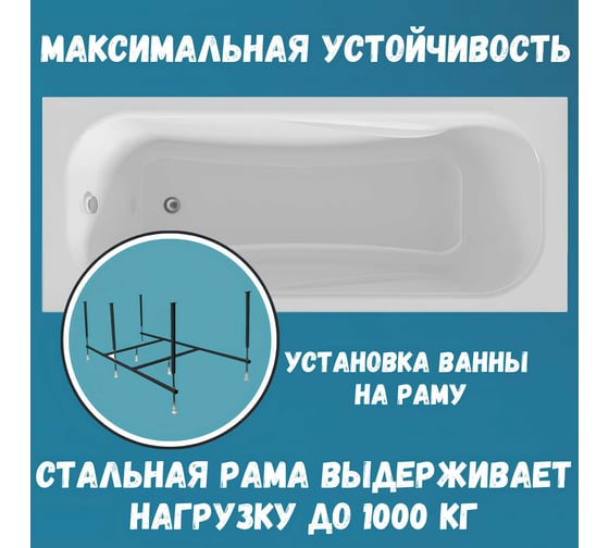 Ванна акриловая 170x70 см CLASSIC в наборе 4 в 1: Прямоугольная ванна, фронтальная панель, усиленный металлический каркас, слив-перелив хром 1Marka 01кл1770Акп