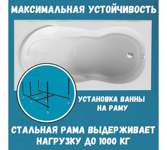 Акриловая ванна 1Marka TAORMINA 180x90 см, сантехнический акрил, в наборе 3в1: Ванна акриловая, усиленная стальная рама, слив-перелив хром 01та1890кс2+