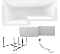 Акриловая ванна 1Marka LINEA 165x85 см, левый угол, сантехнический акрил, в наборе 4в1: Ванна акриловая, панель фронтальная, усиленная стальная рама, слив-перелив хром 01лин16585лкп