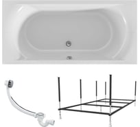 Акриловая ванна 1Marka ESMA MG 190x90 см, сантехнический акрил, в наборе 3в1: Ванна акриловая, усиленная стальная рама, слив-перелив хром 01эс1990кс2+