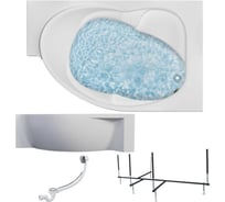 Акриловая ванна 1Marka ERGONOMIKA 158-175x110, правый угол, сантехнический акрил в наборе 4в1: Ванна акриловая, панель фронтальная, усиленная стальная рама, слив-перелив хром 01эрг17511пкп