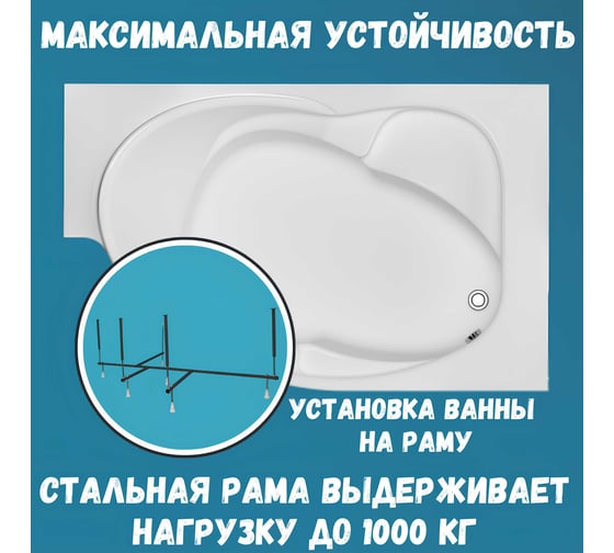 Акриловая ванна 1Marka ERGONOMIKA 158-175x110, правый угол, сантехнический акрил в наборе 4в1: Ванна акриловая, панель фронтальная, усиленная стальная рама, слив-перелив хром 01эрг17511пкп