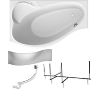 Акриловая ванна 1Marka GRACIA 160x95 см, левый угол, сантехнический акрил, в наборе 4в1: Ванна акриловая, панель фронтальная, усиленная стальная рама, слив-перелив хром 01гр1695лкп