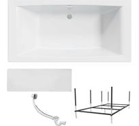 Акриловая ванна 1Marka AELITA MG 200x100 см, сантехнический акрил, в наборе 4в1: Ванна акриловая, панель фронтальная, усиленная стальная рама, слив-перелив хром 01аэ2010кп