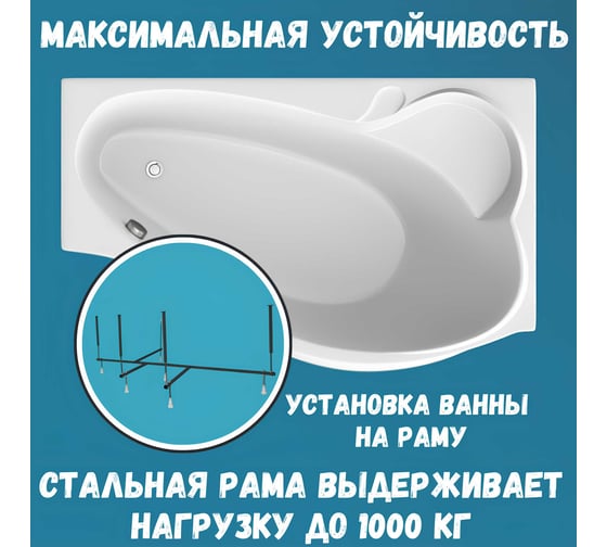 Акриловая ванна 1Marka GRACIA 160x95 см, правый угол, сантехнический акрил, в наборе 3в1: Ванна акриловая, усиленная стальная рама, слив-перелив хром 01гр1695пкс2+
