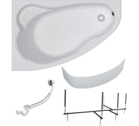 Акриловая ванна 1Marka Lil 140x90 см, левый угол, сантехнический акрил, в наборе 4в1: Ванна акриловая, панель фронтальная, усиленная стальная рама, слив-перелив хром 01лил1490лкп