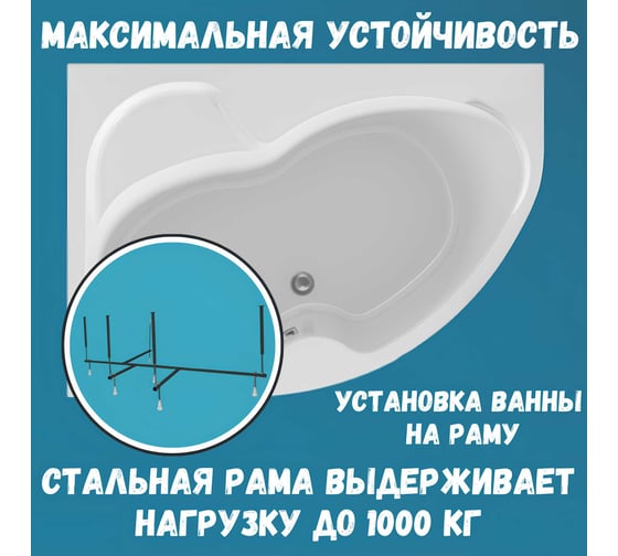Акриловая ванна 1Marka AURA 160x105 см, левый угол, сантехнический акрил, в наборе 4в1: Ванна акриловая, панель фронтальная, усиленная стальная рама, слив-перелив хром 01ау1610лкп