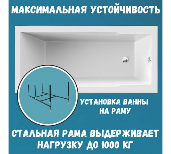 Акриловая ванна 1Marka 180x80 см RAGUZA в наборе 4 в 1: прямоугольная ванна, фронтальная панель, усиленный металлический каркас, слив-перелив хром 01ра1880кп