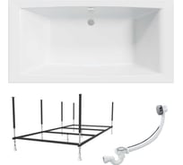 Ванна акриловая AELITA MG 200x100 см, сантехнический акрил, в наборе 3в1: Ванна акриловая, усиленная стальная рама, слив-перелив хром 1Marka 01аэ2010кс2+