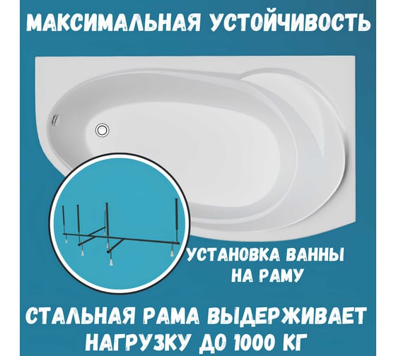 Акриловая ванна 1Marka JULIANNA 170x100 см, правый угол, сантехнический акрил, в наборе 3в1: Ванна акриловая, усиленная стальная рама, слив-перелив хром 01дж1710пкс2+
