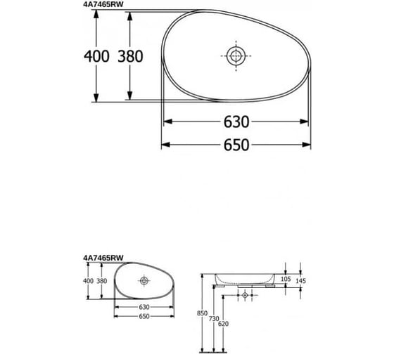 Раковина накладная Villeroy & Boch Antao 650x400x146 мм, альпийский белый 4A74 65 R1 00337445