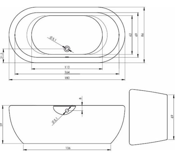 Акриловая ванна RIHO DUA FS 180x86 BLACK AND WHITE BD0166500000000