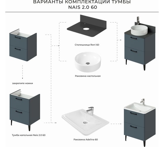 Напольная тумба с раковиной ИТАНА Nais 60 2.0 595x450x780 Антрацит 4657810335219