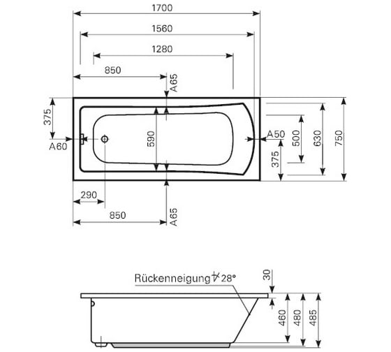 Ванна Mauersberger Jucunda 1700x750x460 цвет-белый 1017000701