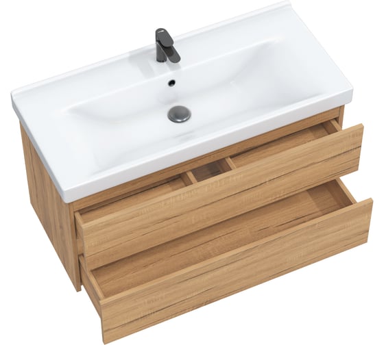 Тумба с раковиной в ванную RUVANN DREVA 100 + Миранда 100 подвесная Т.DREVA.Д-100П-KIT-MIR