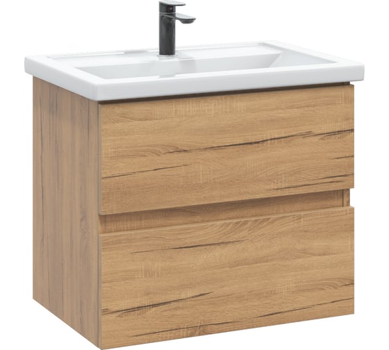 Тумба с раковиной в ванную RUVANN DREVA 60 + Фостер 60 подвесная Т.DREVA.Д-60П-KIT-FOS