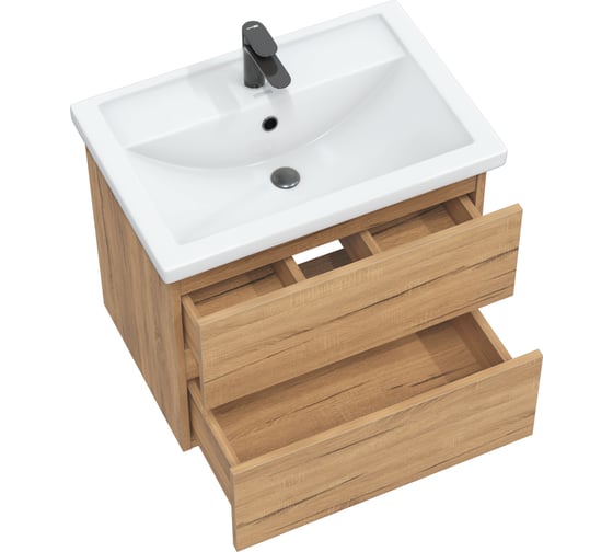 Тумба с раковиной в ванную RUVANN DREVA 60 + Фостер 60 подвесная Т.DREVA.Д-60П-KIT-FOS