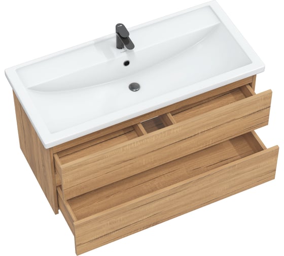 Тумба с раковиной в ванную RUVANN DREVA 100 + Фостер 100 подвесная Т.DREVA.Д-100П-KIT-FOS