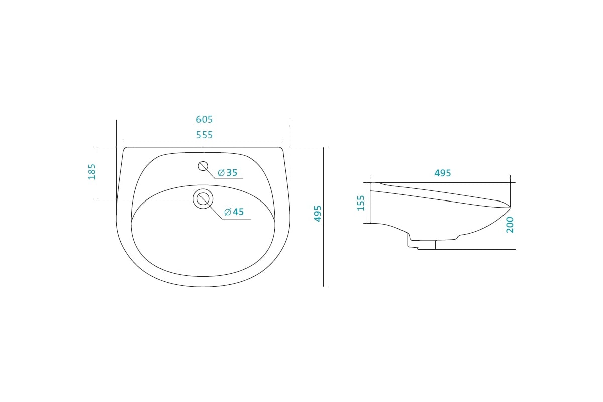 Умывальник Santek \"Бриз-60\" одно отверстие 1.WH11.0.466 00025168 ...