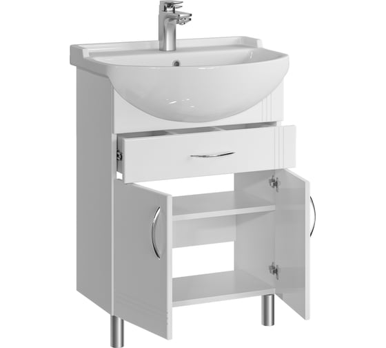 Тумба с раковиной RUVANN NEWA 60 + Амур 60 в ванную, напольная Т.NEWA.П-60Н-KIT-AMU