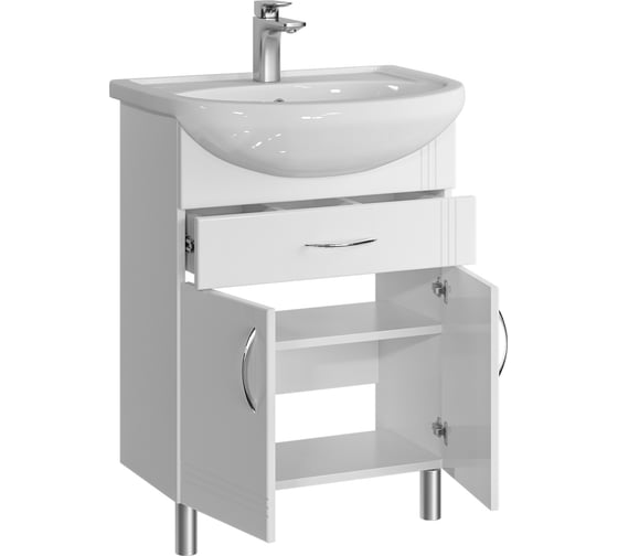 Тумба с раковиной RUVANN NEWA 60 + Уют 60 в ванную, напольная Т.NEWA.П-60Н-KIT-UYuT