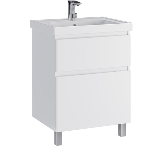 Тумба с раковиной RUVANN STELLO 60 + Грейс 60 в ванную, напольная Т.STELLO.Э-60Н-KIT-GRE