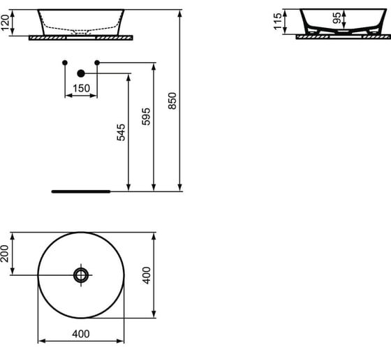 Умывальник Ideal Standard E139801 IPALYSS, чаша 40x40 см, белый 00271871