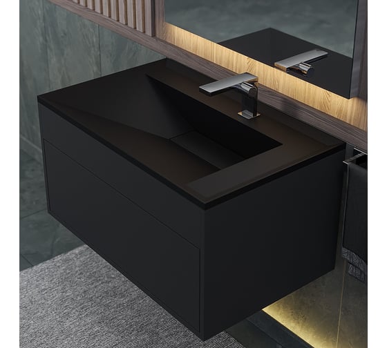 Раковина кварцевая для ванной uperwood Lotus Quartz, 80 см, черная матовая, космос 29192032