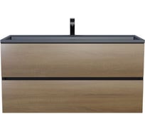 Тумба с раковиной для ванной uperwood Barsa 100 см, раковина черная, подвесная тумба черная/дуб сонома (черный глянец) 298301045