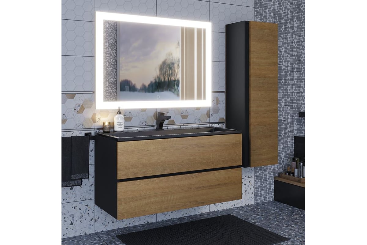 Тумба с раковиной для ванной uperwood Barsa 90 см, раковина черная ...