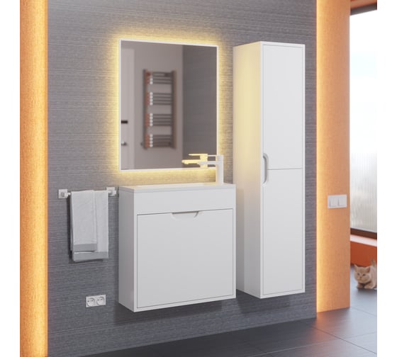 Тумба с раковиной для ванной uperwood Modul 60 см, подвесная, матовая, белая 393020556