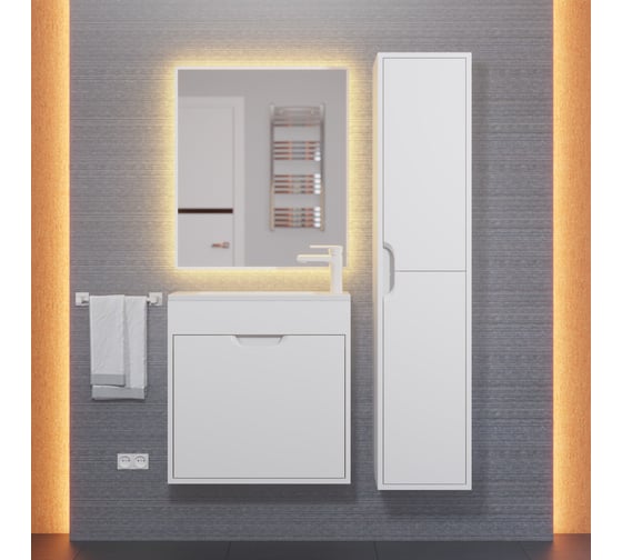 Тумба с раковиной для ванной uperwood Modul 60 см, подвесная, матовая, белая 393020556