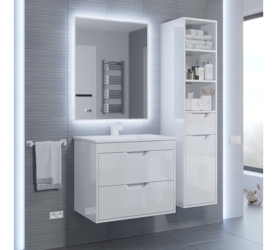 Тумба с раковиной для ванной uperwood Modul 65 см, подвесная, глянцевая, белая 393020558