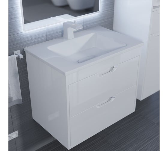 Тумба с раковиной для ванной uperwood Modul 65 см, подвесная, глянцевая, белая 393020558