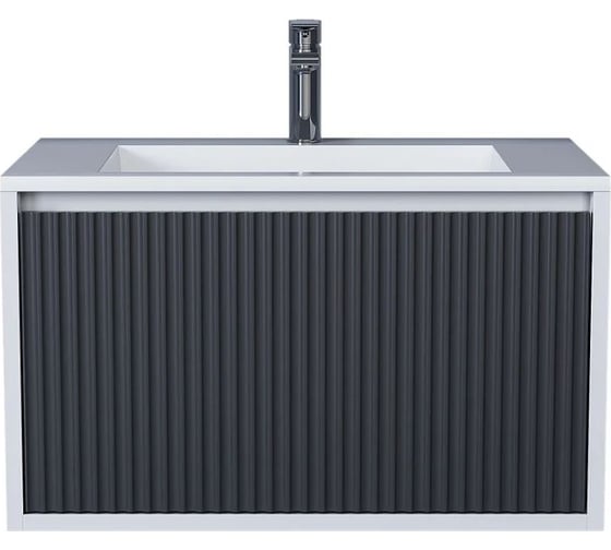 Подвесная тумба с раковиной для ванной uperwood Next Premium 70x45x42 см, белая/графит, 1 ящик 3930205162